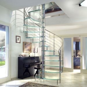 Glazen zwevende trap met Glazen bordes en RVS balustrade